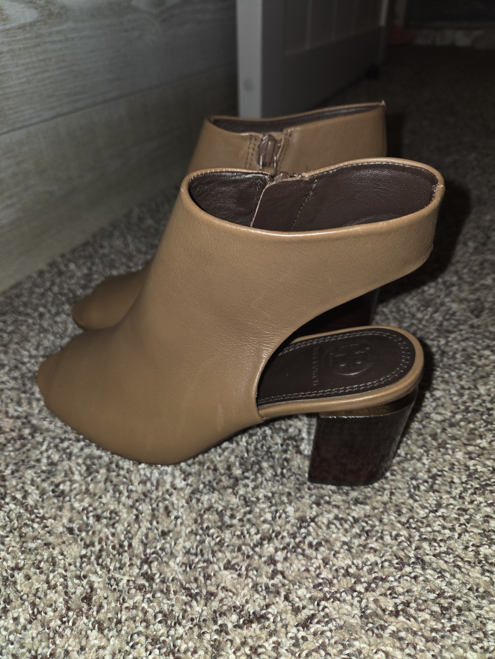Tory Burch Camel Open-Toe Cutout Heel Booties View 2